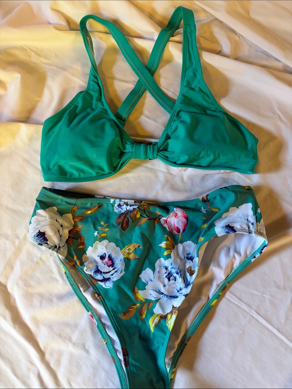 Green Floral Two-Piece Bikini Set
